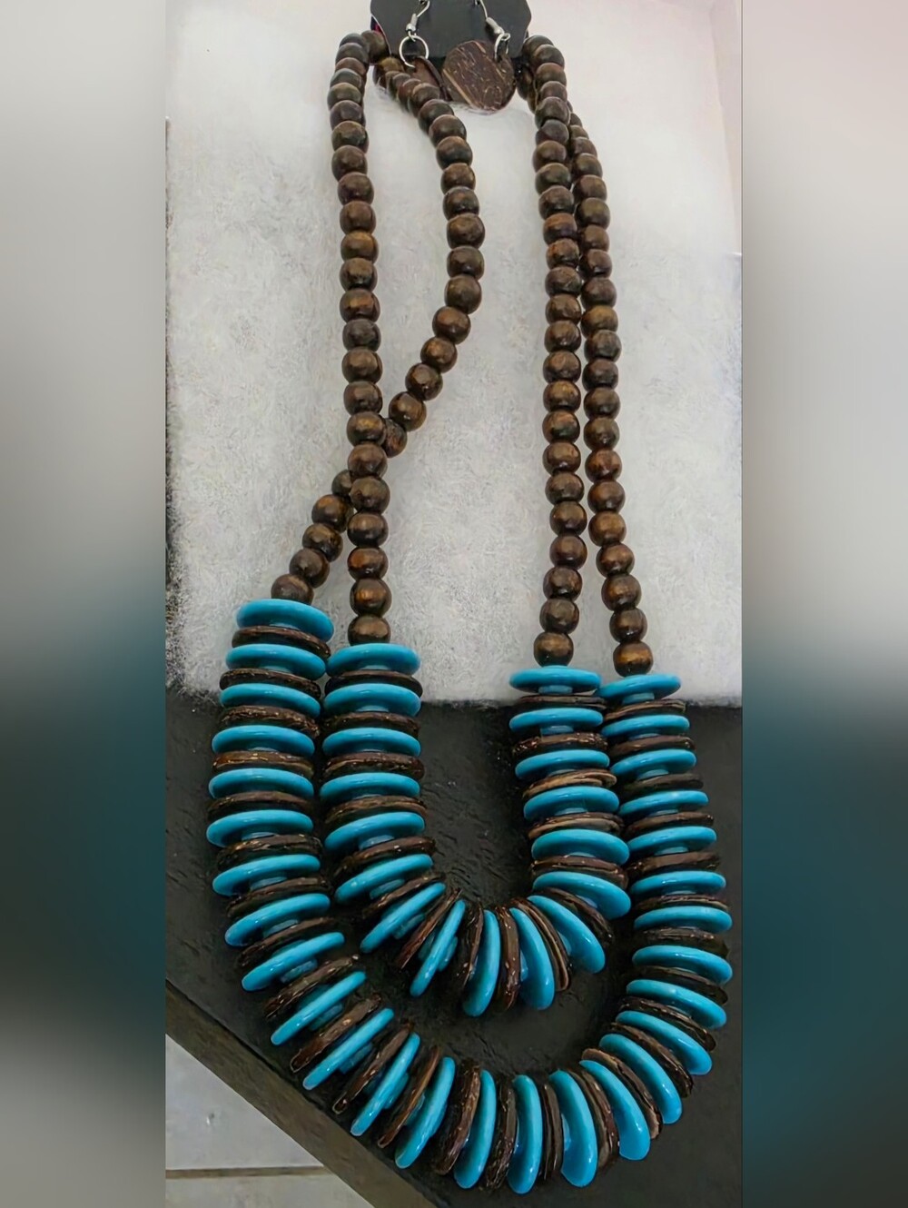Turquoise and Brown Beaded Necklace